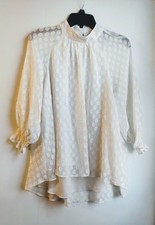 D2 Daniel Rainn Small Ivory Dot Texture Sheer Balloon-Sleeve Blouse Boho Pirate