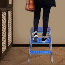 3-Step Folding Ladder Blue Household Portable Stepladder 330lbs Capacity Compact