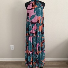 TRINA TURK Large Sunglasses Maxi Tiered Halter Dress Floral Resort Cruise Lined