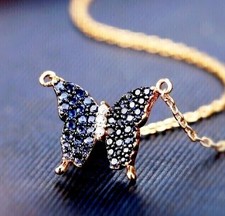 1.20Ct Round Cut Lab Created Sapphire Butterfly Pendant 14K White Gold Plated