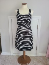 Y2K Express Cocktail Dress Women's Size 8 Square Neck Ruched Striped Lined Black