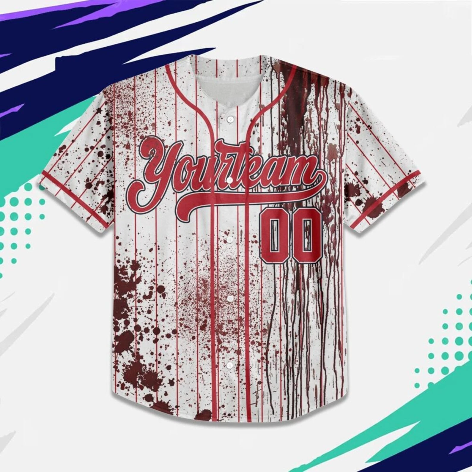 Personalized Zombie Blood Red Halloween Baseball Jersey