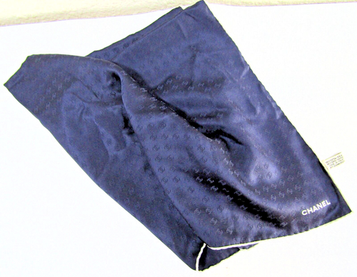 Chanel Silk Interlocking CC Logo Solid Blue White Trim 26" Square Scarf - Picture 2 of 7