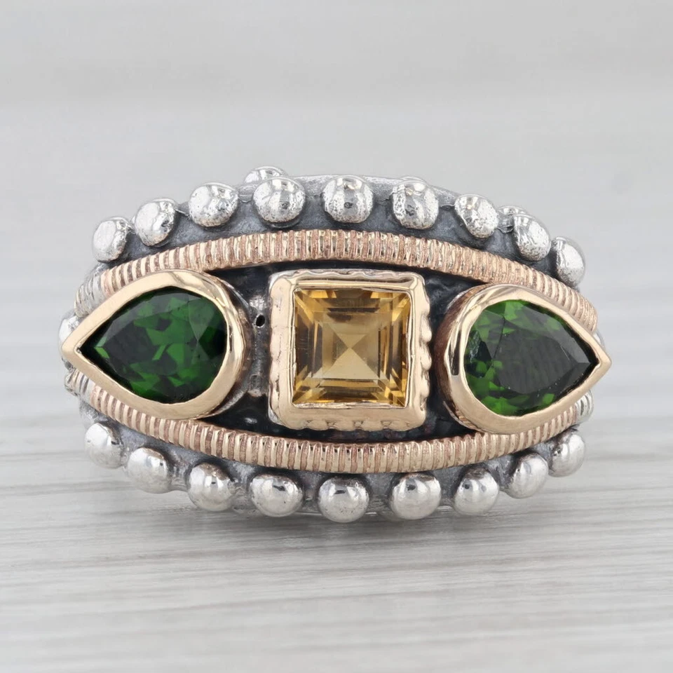 Anel de coquetel Alwan Vahan 2,65 ctw diópsido citrino prata esterlina ouro 14k - Imagem 2 de 4