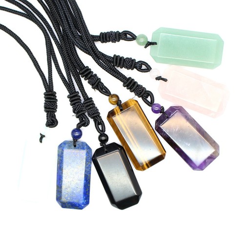 Natural Crystal Quartz Rectangular Pendant Necklace Charm Healing Jewelry Gift - Picture 3 of 18