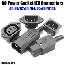 AC 10A/250V IEC Male Female Mains Power Plug/Socket Adapter Connectors 3 Pin PCB