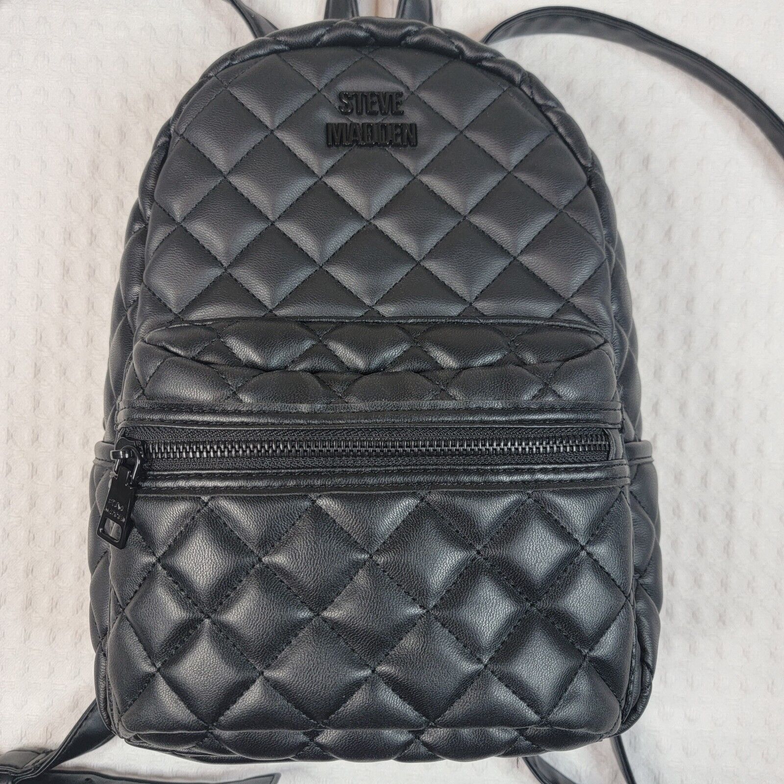 Steve Madden 'MIA' Diamond Quilted Faux Leather Backpack Black Hardware Small