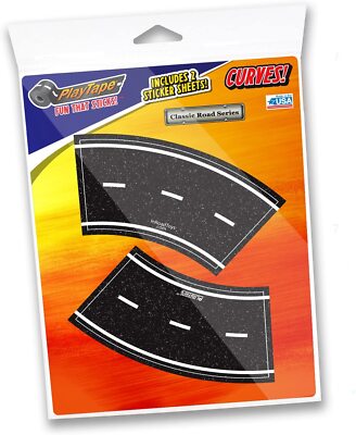 New PLAYTAPE 2'' Tight Curves ROAD TAPE 4-Pack Kids Racing Cars Trains Accessory