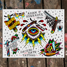 Straight Razors Neo-Traditional Tattoo Flash Art Print 11" x 14"