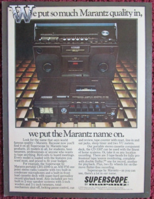 1978 MARANTZ Model CRS-2200 AM/FM Stereo Radio Cassette Print Ad ~ Portable