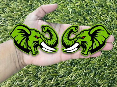Angry Elephant Red Eyes White Tusks Black on Lime Green Emblem Badge Custom New