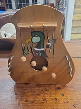 Vtg Handcrafted Wooden Door Harp Shopkeepers Bell Chime Duck Image