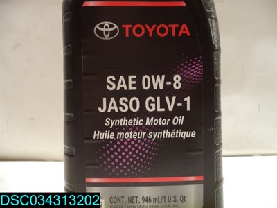 QTY=2 QT(1QT x 2): TOYOTA SAE 0W-8 JASO GLV-1 Synthetic Motor Oil