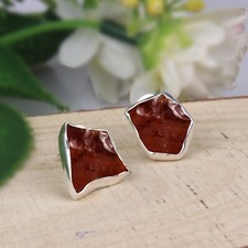 Authentic Rough Garnet Stud Earring Fine Sterling Silver Healing Gift For Sister