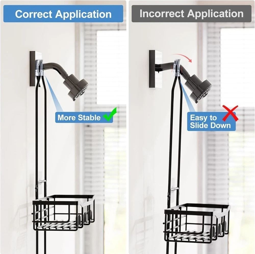 Shower Caddy Extended Length, Over Showerhead No Blocking w/Hooks & Soap Holder
