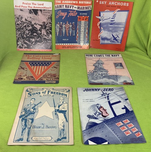 Vintage patriotische Noten Set 7 aus dem Ersten und Zweiten Weltkrieg