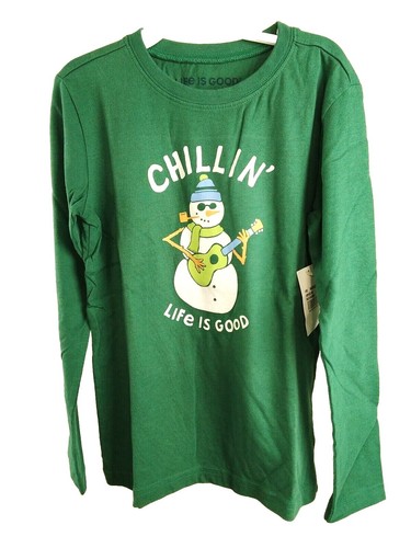Life is Good Kid Long Sleeve Crusher Tee Monkey Santa Green Medium