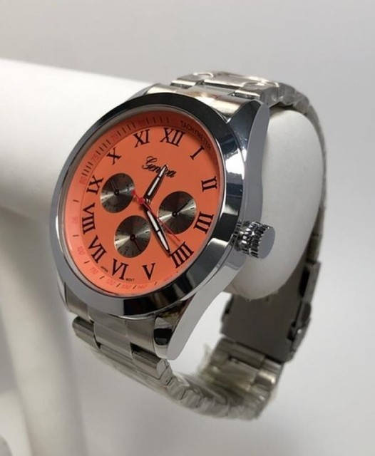 Geneva Platinum 2847 Mens Scholar Orange Dial Tachymeter Chrono Silver