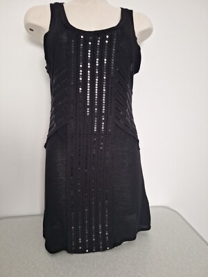 NINE LIVES Damen Top Gr. M schwarz mit Pailletten lang