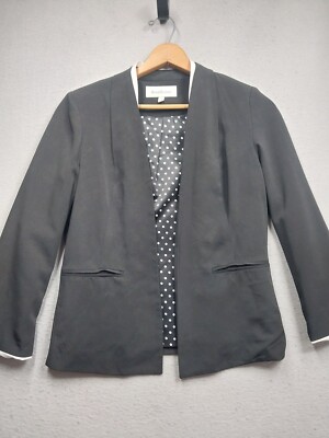 Daniel Rainn Blazer Jacket Womens Medium Black Open Front Lined Polka Dots 