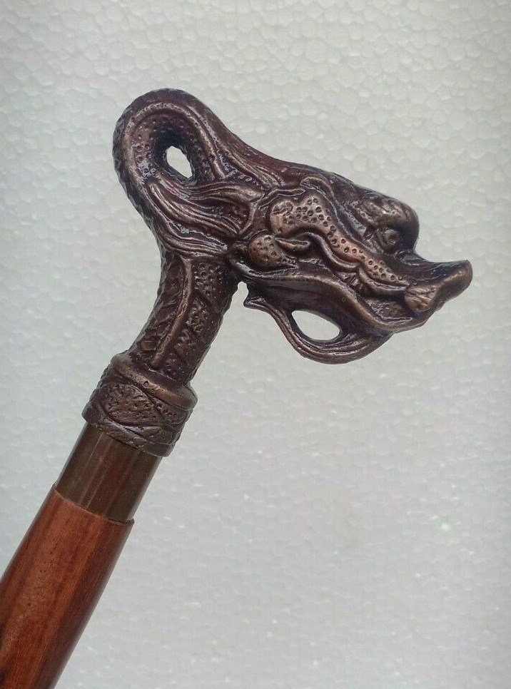 Victorian Solid Dragon Head Handle Complete Engra… - image 1