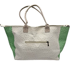 Borse In Pelle Italy Leather Tote Bag Cream Green Ostrich Convertible Purse EUC