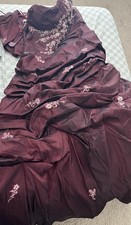 Women’s One Size Formal Long Satin Embroidered Beaded Floral Gown