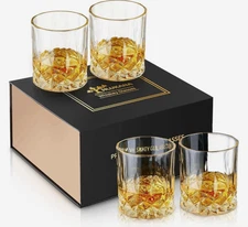 Set of 4 Classic Crystal Whisky Glasses, Suitable for Bourbon, Scotch, and Other