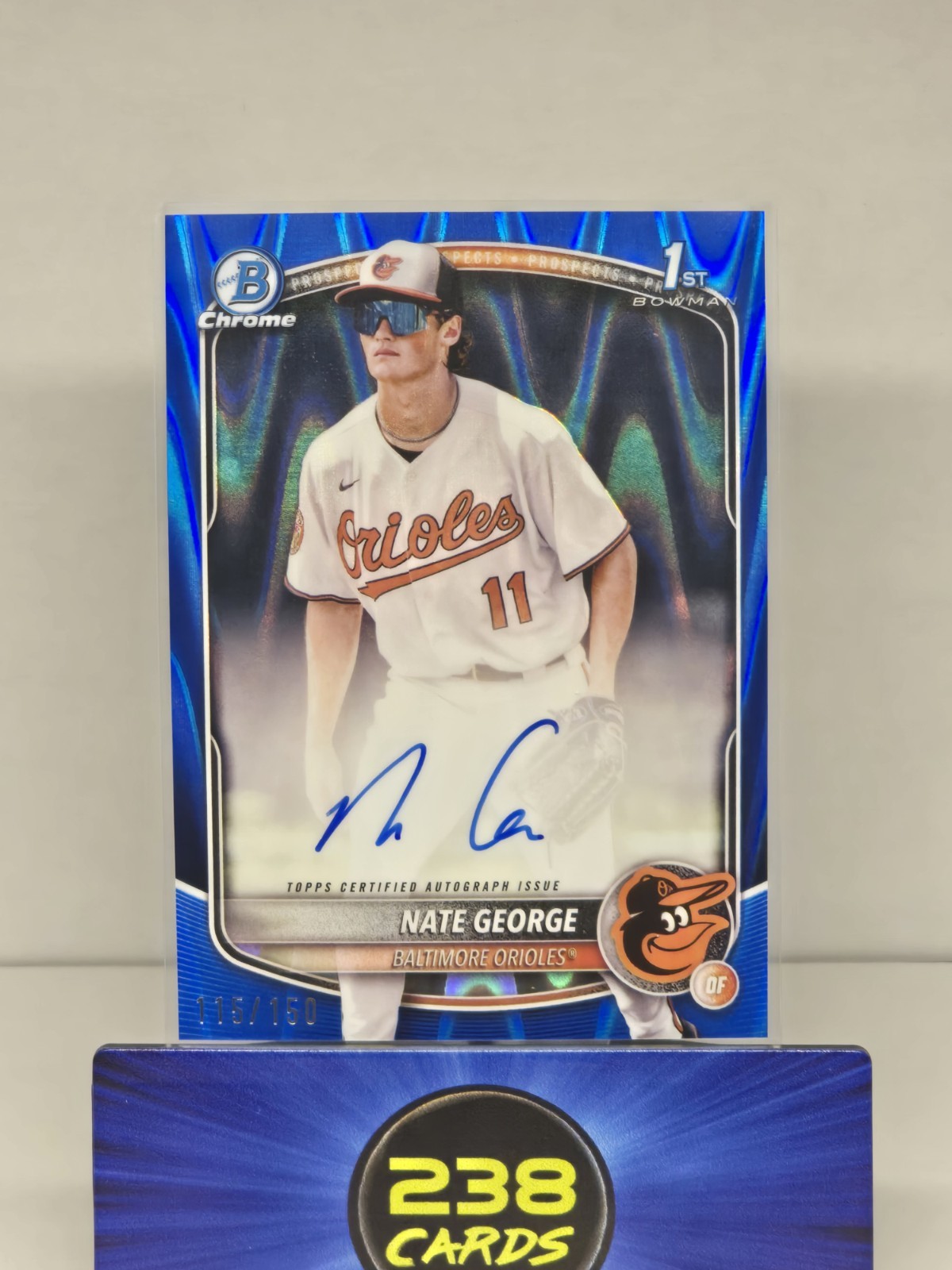 2025 Bowman Chrome Nate George CPA-NG Orioles 1st Chrome Auto Blue Raywave /150