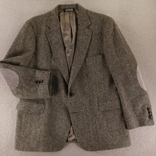 VTG Donegal Tweed Jacket 42R M Gray 100 Wool Blazer Elbow Patch Flecks