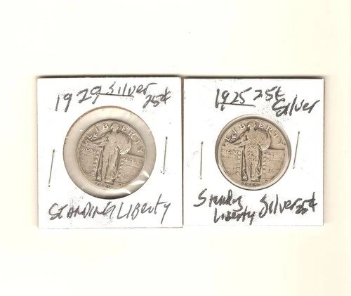 Vintage and Nice! 2 - 90% SILVER 1925 P & 1929 P STANDING LIBERTY QUARTER COINS