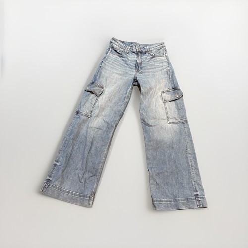 American Eagle Super High Rise Baggy Wide Leg Denim Jeans Cargo Pockets Wmn's 6 - Afbeelding 1 van 14