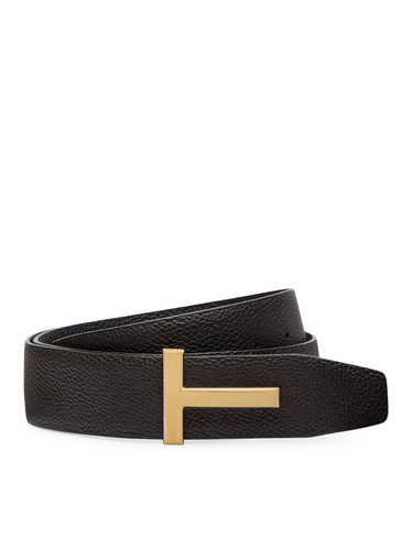 TOM FORD Brown/Black Leather Reversible T Belt New And Authentic