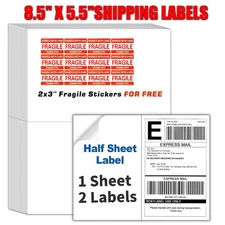 200-11000 Half Sheet Address Shipping Labels Blank Page 8.5 x 5.5 Self Adhesive