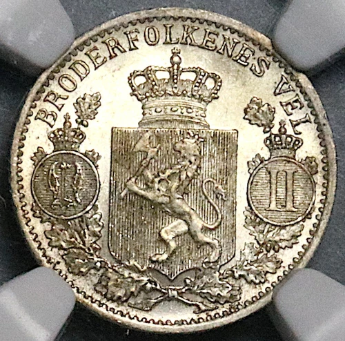1899 NGC MS 64 Norway 25 Ore Oscar II Silver Kongsberg Mint 600k Coin (25062904C