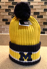 Michigan Wolverines Ribbed Cuff Pom Beanie Hat Maize Blue NCAA NWT