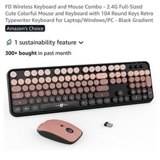 FD Wireless Keyboard and Mouse Combo - 2.4G Full-Sized Cute Colorful Mouse an...