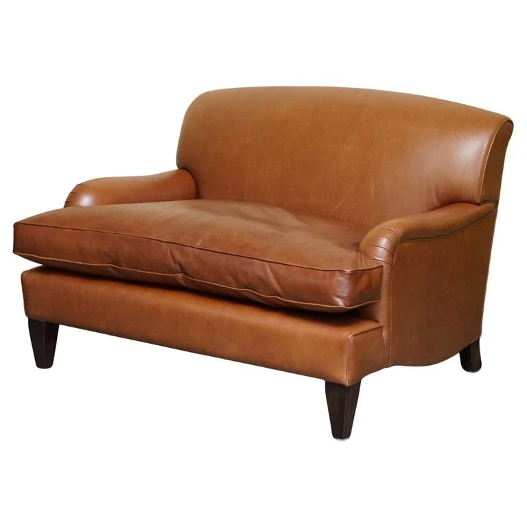 EXTRA LARGE HOWARD GEORGE SMITH STYLE BROWN LEATHER LOVE SEAT ARMCHAIR SOFA