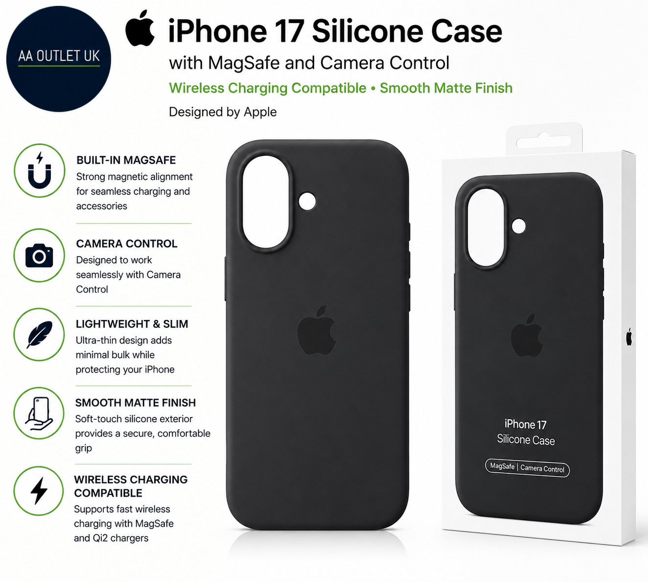 Apple iPhone 17 Silicone Case MagSafe & Camera Control Lightweight Phone Black