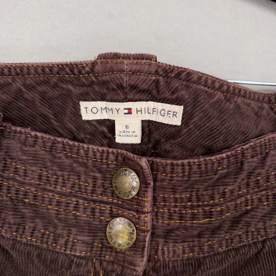 Tommy Hilfiger Pantalones Mujer 6 Marrón Pana Bootcut Doble Botón Solapa Bolsillos Foto 4 de 4