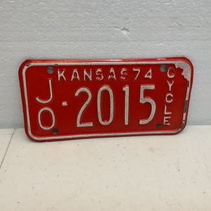 1974 Kansas Motorcycle License Plate Johnson County Tag # 2015