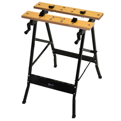 Tragbare Werkbank MDF Holz schwarz 62,5x60,5x78,5cm klappbar mit rutschfesten Klemmen