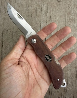 EKA SWEDE 10 FOLDING KNIFE 3.5'' SANDVIK 12C27 STEEL BLADE BUBINGA WOOD HANDLE