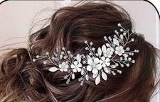 Flower Bride Wedding Hair Vine Leaf Rhinestone Bridal Hair Piece Silver Floral