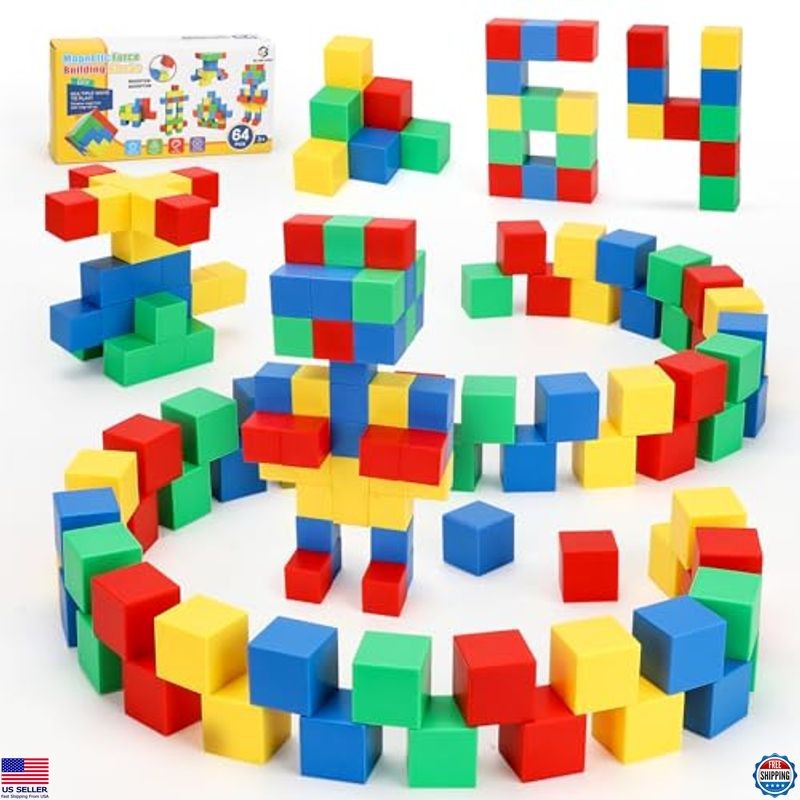 64 PCS Magnetic Building Blocks for Kids, STEM Montessori Learning Toy