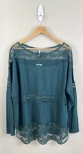 FREE PEOPLE Women’s NWT Sz Sm Oversized Green Holly Houx Lace Blouse