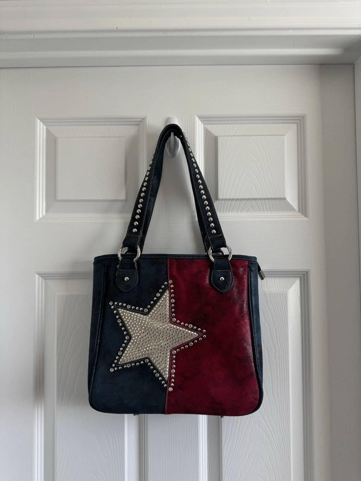Montana West Texas Western Purse, Studded Star Design, Leather/Suede