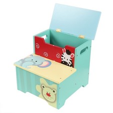 2-Steps Wooden Step Stool, Kids Kitchen Helper Ladder with Toys Organizer Box