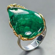 Jewelry gem 36 ct Natural Malachite Ring 925 Sterling Silver Size 8 /R452561