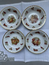 Vintage Porcelain Bowls (4) Winterling Bavaria Germany Fruit Pictures Gold Rim